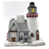 Stone Harbor Lighthouse & Cottage Snow Scene Figurine - Resin Coastal Decor