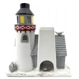 Stone Harbor Lighthouse & Cottage Snow Scene Figurine - Resin Coastal Decor