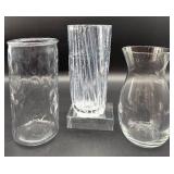 Crystal Glass Vases - 3-Piece Set: Bubble-Embossed Cylinder, Tall Ribbed Vase, Hurricane-Style Vase