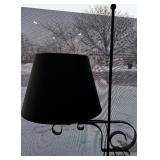 Vintage Wrought Iron Floor Lamp - Black Fabric Shade & Scroll Stand