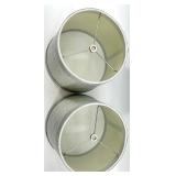 Lamp Shade Set of 3 - Silver Metallic Fabric & Navy Drum Shades