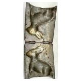 Vintage Antique Metal Bunny Chocolate Molds in Rustic Rack