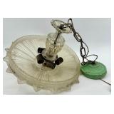 Vintage Fluted Glass Shade Ceiling Lamp with Green Base & Chain