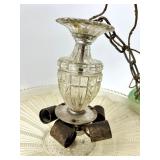 Vintage Fluted Glass Shade Ceiling Lamp with Green Base & Chain