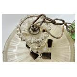 Vintage Fluted Glass Shade Ceiling Lamp with Green Base & Chain