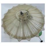 Vintage Fluted Glass Shade Ceiling Lamp with Green Base & Chain