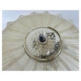 Vintage Fluted Glass Shade Ceiling Lamp with Green Base & Chain