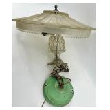 Vintage Fluted Glass Shade Ceiling Lamp with Green Base & Chain