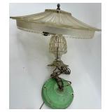 Vintage Fluted Glass Shade Ceiling Lamp with Green Base & Chain