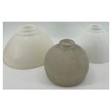 Three Vintage Glass Lamp Shades - White Opal & Beige Ribbed