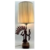 Native American Figure Lamp & Pleated Shade - Vintage Table Light