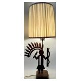 Native American Figure Lamp & Pleated Shade - Vintage Table Light