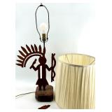 Native American Figure Lamp & Pleated Shade - Vintage Table Light