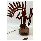 Native American Figure Lamp & Pleated Shade - Vintage Table Light