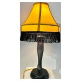Leg Lamp from A Christmas Story - Yellow Shade with Black Fringe & Fishnet Leg