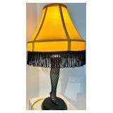 Leg Lamp from A Christmas Story - Yellow Shade with Black Fringe & Fishnet Leg