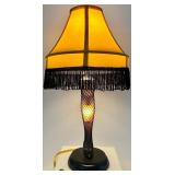 Leg Lamp from A Christmas Story - Yellow Shade with Black Fringe & Fishnet Leg