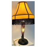 Leg Lamp from A Christmas Story - Yellow Shade with Black Fringe & Fishnet Leg