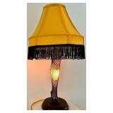Leg Lamp from A Christmas Story - Yellow Shade with Black Fringe & Fishnet Leg