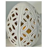 Egg Lamp - White Ceramic Lattice with Openwork Pattern - LED Battery-Operated