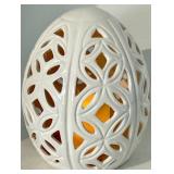 Egg Lamp - White Ceramic Lattice with Openwork Pattern - LED Battery-Operated