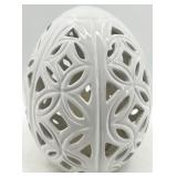 Egg Lamp - White Ceramic Lattice with Openwork Pattern - LED Battery-Operated