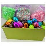 Plastic Easter Eggs & Grass - Multicolor Foil Eggs in Green Metal Tub
