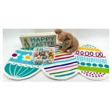 Cow Easter Decor Set - Happy Easter Sign & Egg Table Decor & Wooden Eggs