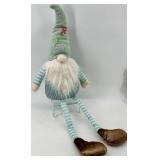 Gnome Decor Figurine with Oh Hello Spring Sign & L.E. Smith Green Glass Bunny Nesting dish