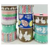 New -Ribbon Spool Assortment - Bunny Print Burlap, Leaf & Stripe Patterns (Lot of 10)