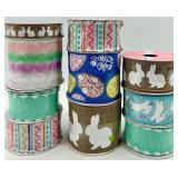 New -Ribbon Spool Assortment - Bunny Print Burlap, Leaf & Stripe Patterns (Lot of 10)