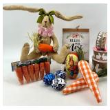 Easter Decor - Bunny Plush & Nest Sign, Carrot Props & Decorative Eggs including Vintage German Egg