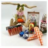 Easter Decor - Bunny Plush & Nest Sign, Carrot Props & Decorative Eggs including Vintage German Egg