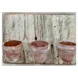 Rustic Wood Wall Art Set - Floral Panel & 3 Planter Pots