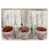 Rustic Wood Wall Art Set - Floral Panel & 3 Planter Pots