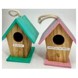 Framed Jean Haefele Rabbit Print & Pastel Birdhouse Decor Set - Bunny Trail Sign & Floral Accents