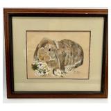 Framed Jean Haefele Rabbit Print & Pastel Birdhouse Decor Set - Bunny Trail Sign & Floral Accents