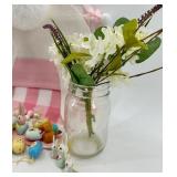 Assorted Easter Decor: Purple Glass Bunny Nesting Dish, Bunny Eggs & Gnome Figurine Set