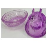 Assorted Easter Decor: Purple Glass Bunny Nesting Dish, Bunny Eggs & Gnome Figurine Set