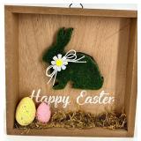 Easter Decor Set - Moss Bunny Plaque & Gnome Figurine & Painted Eggs & Flowers
