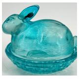 L.E. Smith Glass Rabbit Nesting Dish & Gnome with Teal Hat & Bunny Face Floral Crown Plaque