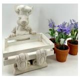 Fleur de Lis Bunny Planter Statue & Lavender Pots