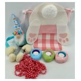 Assorted Easter Decor - Bunny Wall Hanging, Gnome & Tealight Holders with Pink Beads