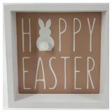 Pier 1 Bunny Glasses with Happy Easter Sign & Pink Bunny Candle Holder