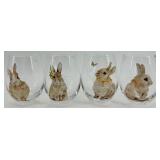 Pier 1 Bunny Glasses with Happy Easter Sign & Pink Bunny Candle Holder