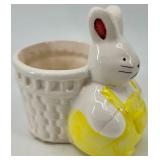 Easter Decor Set: Bunny Figurine in Yellow Dress, Glass Jar with Bunny, Egg Bucket & Easter Tree