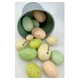 Easter Decor Set: Bunny Figurine in Yellow Dress, Glass Jar with Bunny, Egg Bucket & Easter Tree