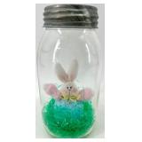 Easter Decor Set: Bunny Figurine in Yellow Dress, Glass Jar with Bunny, Egg Bucket & Easter Tree