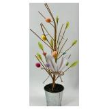 Galvanized Watering Can & Mini Tree Planter - 2-Piece Easter Decor with Colorful Eggs