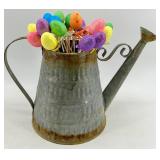 Galvanized Watering Can & Mini Tree Planter - 2-Piece Easter Decor with Colorful Eggs